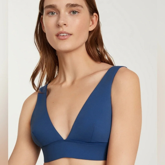 EVERLANE High Rise Blue Medium Coverage Bottoms  and Triangle Swimsuit Top XS/S - Picture 2 of 9